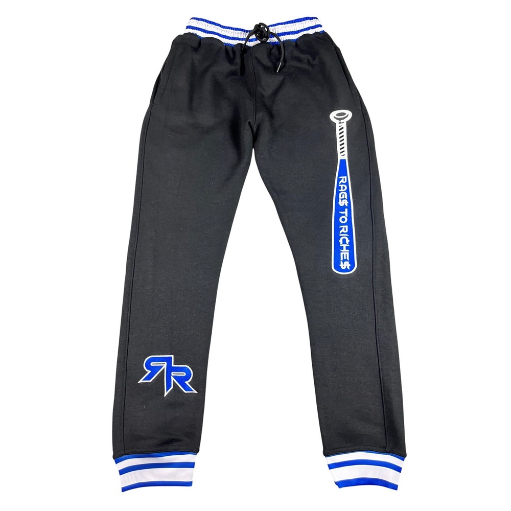 Rags to Riches Mens Sm Baseball Graphic Jogger Sweatpants Black Blue Drawstring
